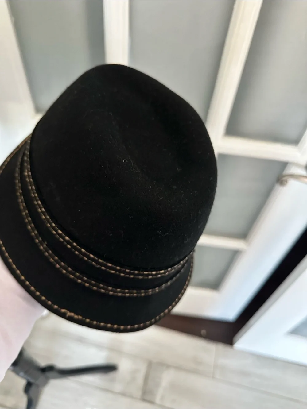 betmar Black Wool Cloche with Contrast Stitching